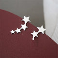 Retro Japanese Korean Metal Geometric Earrings, Creative Single Row Five Point Star Stud Earrings view 3