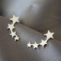 Retro Japanese Korean Metal Geometric Earrings, Creative Single Row Five Point Star Stud Earrings view 2