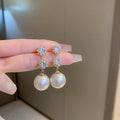 French Light Luxury Pearl Flower Hoop Earrings With Silver Pin And Rhinestone Circle Design view 4