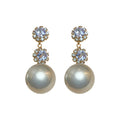 French Light Luxury Pearl Flower Hoop Earrings With Silver Pin And Rhinestone Circle Design view 5