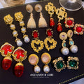 Vintage Court Style Alloy Pearl Rhinestone Heart Geometric Stud Earrings view 1