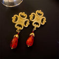 Vintage Court Style Alloy Pearl Rhinestone Heart Geometric Stud Earrings view 3