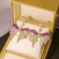 Luxury Full Rhinestone Big Bow Drop Earrings For Women Alloy Zircon Statement Face Slimming Earrings view 2