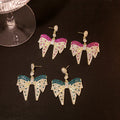 Luxury Full Rhinestone Big Bow Drop Earrings For Women Alloy Zircon Statement Face Slimming Earrings view 1