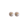 Elegant French Sweet Frosted Pearl Stud Earrings With Creative Acorn Pine Nut Shape Silver Needle Earrings view 5