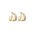 Vintage Asymmetric Double Layer Alloy Hoop Studs With Enamel Accent Elegant Minimalist Earrings view 5