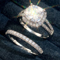 Micro Pave Full Zircon Stack Ring Set Light Luxury Square Stone Engagement Couple Rings view 2