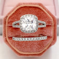 Micro Pave Full Zircon Stack Ring Set Light Luxury Square Stone Engagement Couple Rings view 3