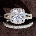 Micro Pave Full Zircon Stack Ring Set Light Luxury Square Stone Engagement Couple Rings view 1