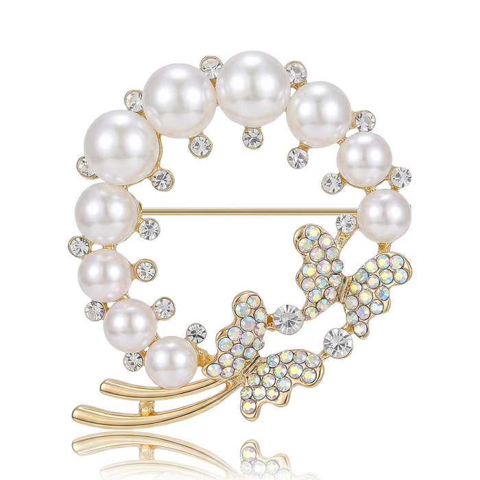 Alloy Pearl Wreath Brooch Pin For Sweet Fashion Apparel Accessories