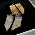 Copper Arc Long Chain Tassel Drop Earrings With Silver Needle Posts, European American Metallic Style view 1