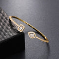 Open Brass Bangle Bracelet With Zircon Stones, Korean Simple Banquet Hand Jewelry Gift view 4