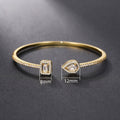 Open Brass Bangle Bracelet With Zircon Stones, Korean Simple Banquet Hand Jewelry Gift view 5