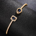 Open Brass Bangle Bracelet With Zircon Stones, Korean Simple Banquet Hand Jewelry Gift view 3