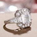 European American Women's Rectangular Zircon Ring, Elegant Geometric Finger Jewelry Accessory view 3