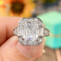 European American Women's Rectangular Zircon Ring, Elegant Geometric Finger Jewelry Accessory view 4