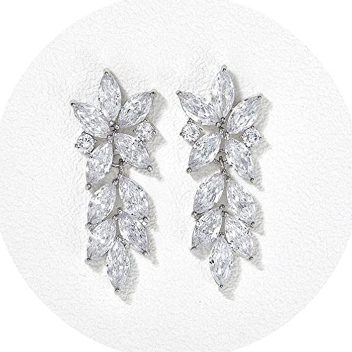 Long Tassel Geometric Leaf Drop Earrings For Women With Rhinestone Pave Minimalist Style