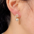 Korean Style Marquise Shape Copper Zirconia Faux Pearl Drop Earrings Elegant Jewelry For Women view 4