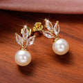 Korean Style Marquise Shape Copper Zirconia Faux Pearl Drop Earrings Elegant Jewelry For Women view 2