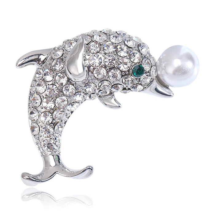 Alloy Rhinestone Dolphin Pearl Brooch Pin For Ocean Theme Outfits