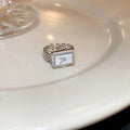 Real Gold Plated Zircon Square Watch Chain Open Ring For Women view 4