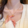 Gold Stainless Steel Letter Plate Geometric Oval Pendant Sweater Necklace For Fashion OL Style view 2
