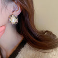 Vintage French Alloy Oval Portrait Rhinestone Geometric Stud Earrings With Silver Pins view 3