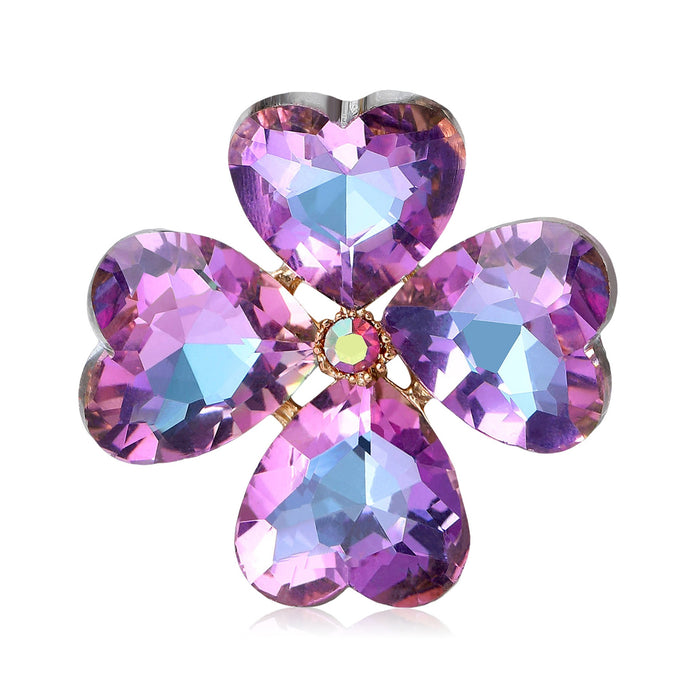 Crystal Glass Clover Brooch Pin For Fashion Clothing Decoration