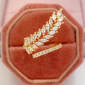 Open Wheat Shape Full Rhinestone Ring For Women Light Luxury Sparkling Zircon Finger Jewelry view 3