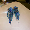 Rhinestone Letter Geometric Long Tassel Drop Earrings With Silver Pins, European Statement Metal Earrings view 4