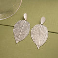 Vintage Elegant Silver Alloy Hollow Leaf Filigree Irregular Statement Dangle Drop Fashion Earrings view 3