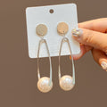 Elegant Alloy Open Teardrop Hoop With Pearl Pendant Minimalist Silver Needle Women's Fashion Earrings view 2