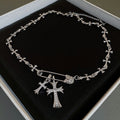 Korean Style Metal Zircon Cross Pin Necklace Minimalist Collarbone Chain For Women view 2
