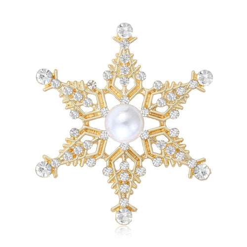 Alloy Rhinestone Hollow Snowflake Brooch Pin For Christmas Suit Decoration