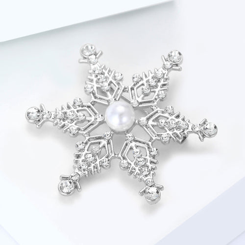 Alloy Rhinestone Hollow Snowflake Brooch Pin For Christmas Suit Decoration