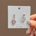 Luxury Pink Crystal Heart Stud Drop Irregular Lava Alloy Silver Needle Rhinestone Pearl Women's Earrings view 4