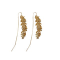 Gold Plated Metal Leaf Tassel Drop Earrings, Korean Style Long Ear Thread Jewelry view 5