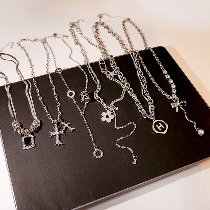 Metal Punk Hip Hop Multilayer Choker Necklace, Cool Versatile Collarbone Sweater Chain