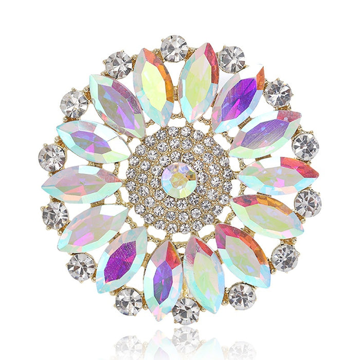 Alloy AB Glass Rhinestone Round Brooch Pin For Coat Accessories