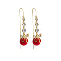 Vintage Gold Alloy Rhinestone Bow Red Bead Threader Dangle Elegant Sweet Chinese Style Earrings view 5