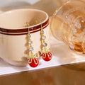 Vintage Gold Alloy Rhinestone Bow Red Bead Threader Dangle Elegant Sweet Chinese Style Earrings view 4