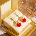 Vintage Gold Alloy Rhinestone Bow Red Bead Threader Dangle Elegant Sweet Chinese Style Earrings view 3