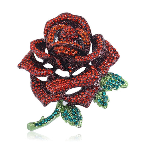 Alloy Rhinestone Rose Brooch Pin For Luxury Blazer Accessories