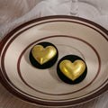 Vintage Black Gold Contrast Heart Studs Elegant Sweet French Style Alloy Velvet Round Button Earrings view 4