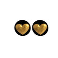 Vintage Black Gold Contrast Heart Studs Elegant Sweet French Style Alloy Velvet Round Button Earrings view 5