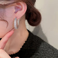 Copper Zircon Leaf Geometric Hoop Earrings With Silver Posts For Women Daily Chic Style view 4