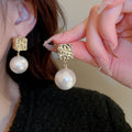 Gold Plated Alloy Silver Needle Zircon Pearl Heart Flower Tassel Drop Earrings French OL Style view 4