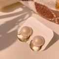 Alloy Twisted Circle Pearl Hoop Earrings, French Elegant Geometric Office Style view 3