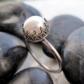 Baroque Antique Silver Plated Faux Pearl Ring, Simple European White Pearl Index Finger Ring For Women view 1