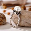 Baroque Antique Silver Plated Faux Pearl Ring, Simple European White Pearl Index Finger Ring For Women view 4